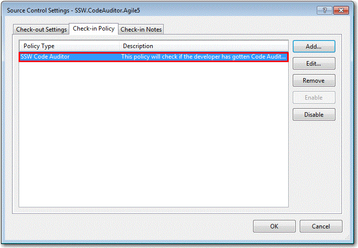 SSW Code Auditor Check-In Policy Registration Step 8