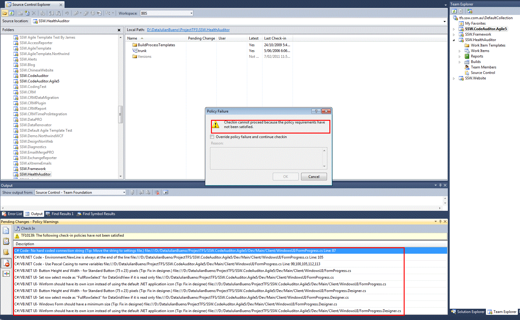 SSW Code Auditor Check-In Policy Registration Step 9