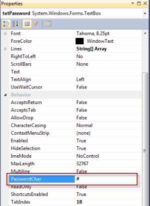 Change the password char using VS IDE designer