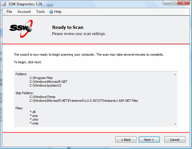 SSW Diagnostics - To begin Scanning