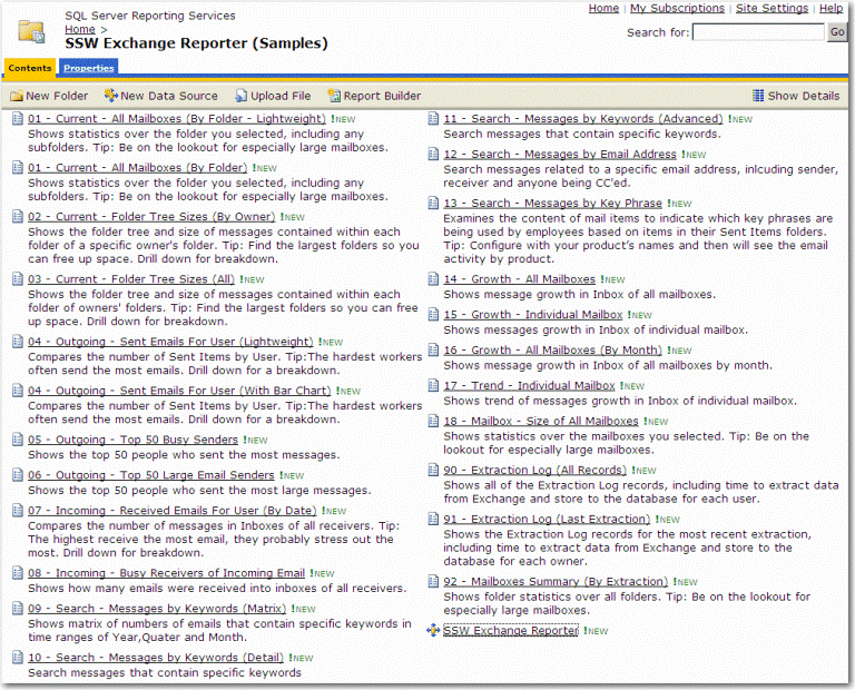 SSW Exchange Reporter (Samples)