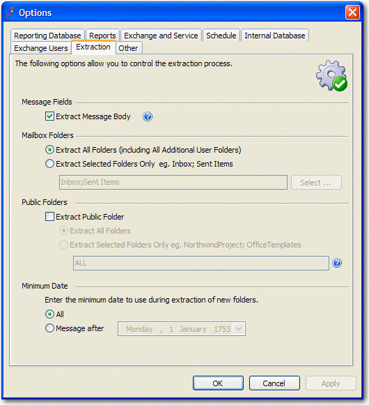 Extraction tab