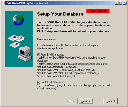 SSW Data PRO-Setup the database