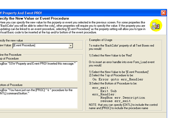 Specify Event procedure 