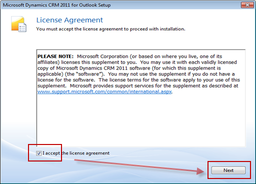 License agreement for CRM 2011 for outlook