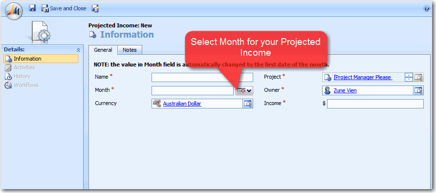 Projected Income Month