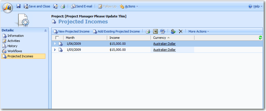 Projected Incomes