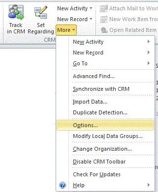 Outlook CRM Options