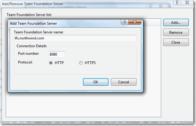 Add "tfs.northwind.com" to the Team Foundation Server list