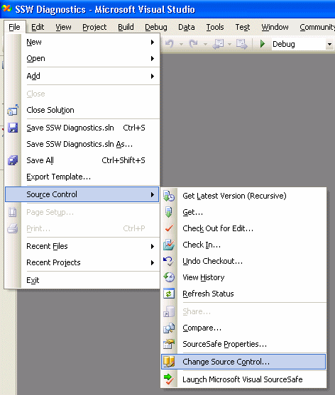 Click "Change Source Control..."