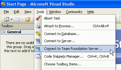 Click "Connect to Team Foundation Server..."