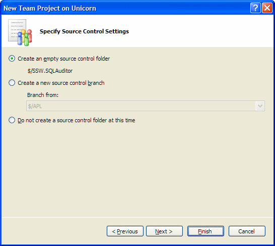 Select "Create an empty source control folder"