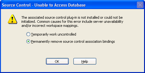 Remove the source control association bindings