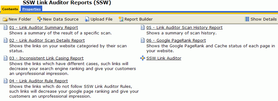 SSW Link Auditor reports