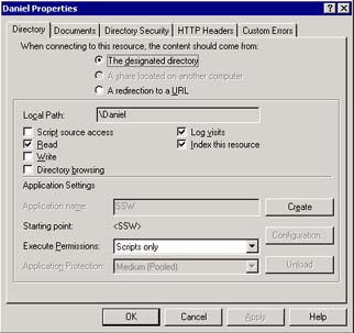 IIS user properties