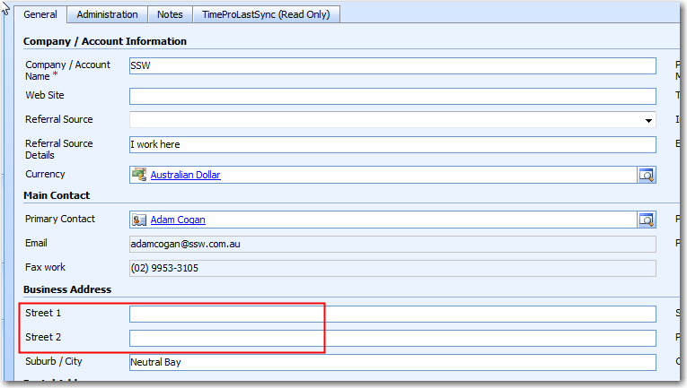 Street Address in CRM