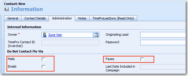 Option group for contact methods