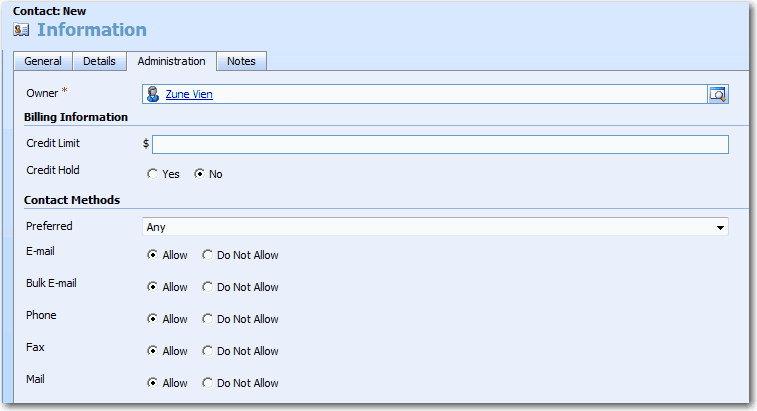 Option group for contact methods