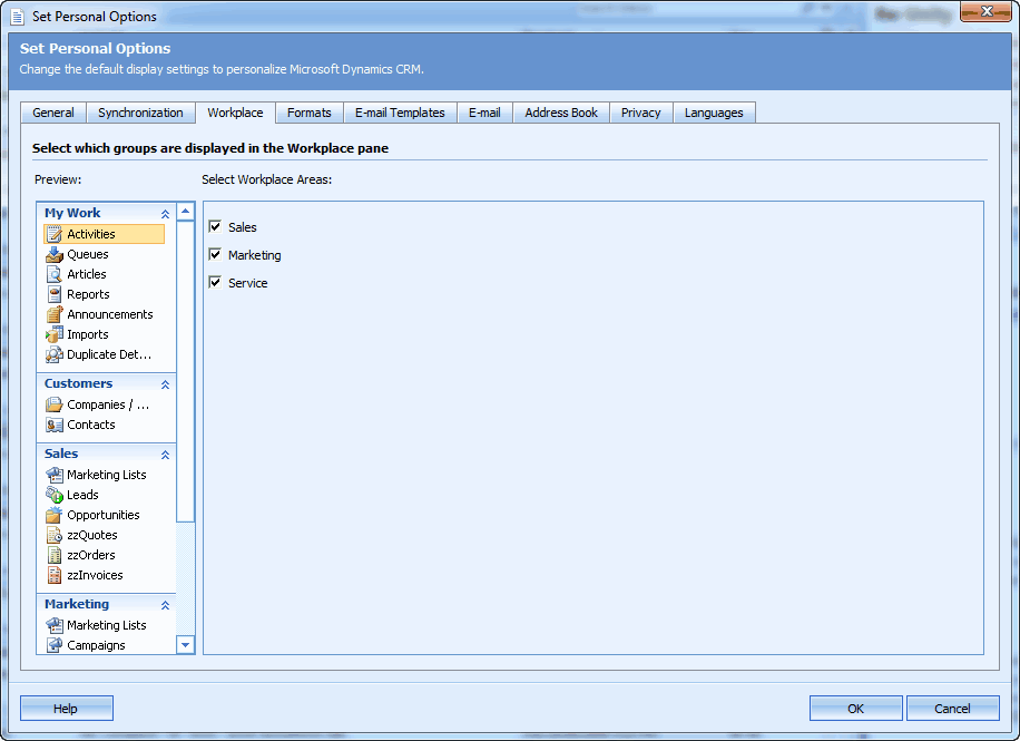 CRM Workplace option