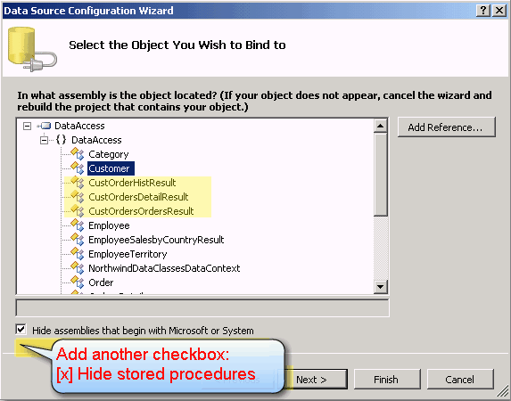 Checkbox to hide stored procedures.