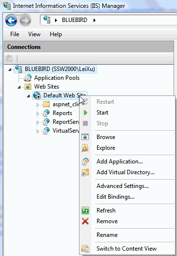 IIS Manager tree expand