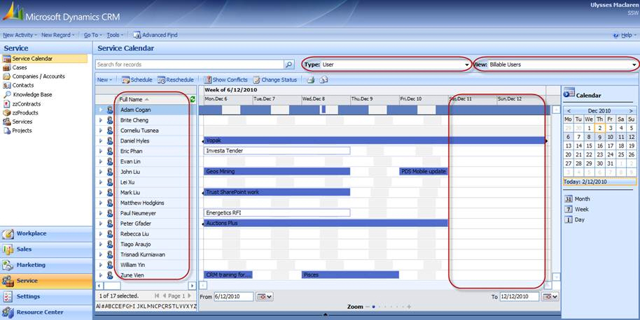 Items On Service Calendar