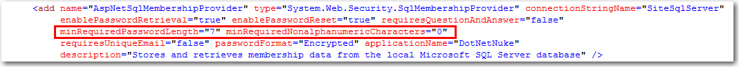 Passsword requirement settings in web.config