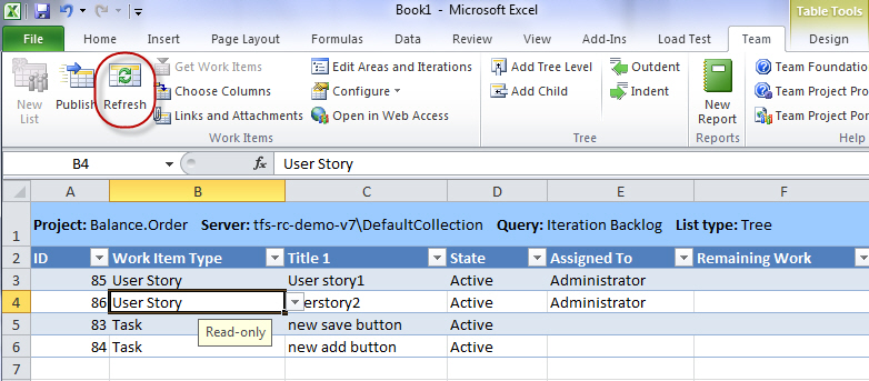 Excel's refresh 