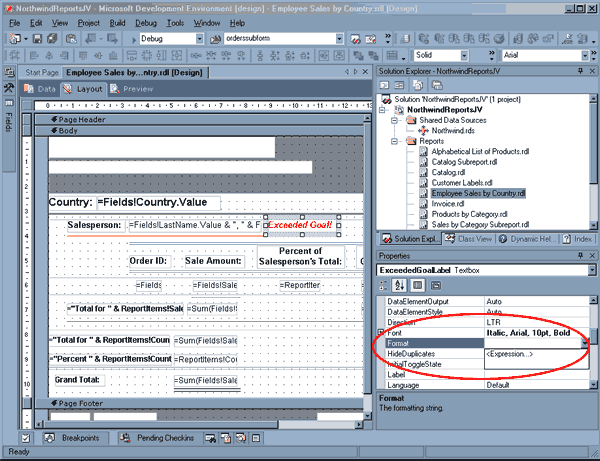 Reporting formatting options in dll