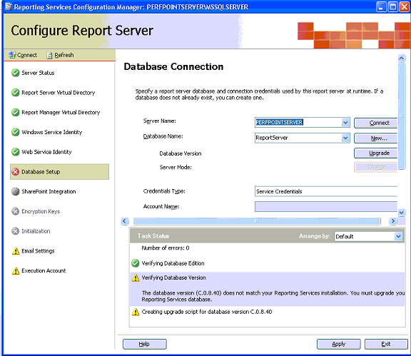 Version of Reporting Service can't match the Database