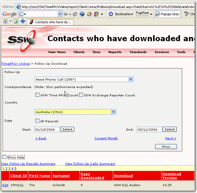 SSW TimePROOnline search for who needs follow up