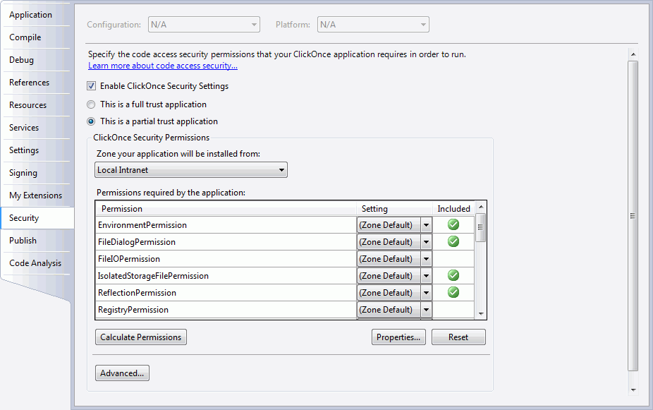 ClickOnce Security property