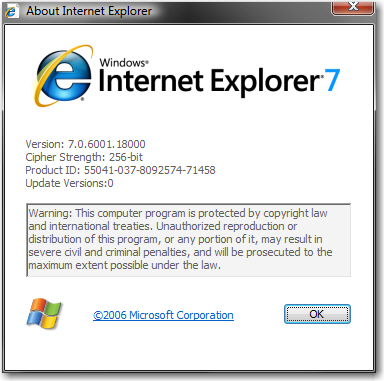 Bad public display of version number IE