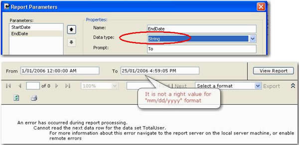 An error has occurred during report processing.
Cannot read the next data row for the data set TotalUser.
For more information about this error navigate to the report server on the local server machine, or enable remote errors