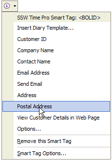 Smart Tag Menu Postal Address