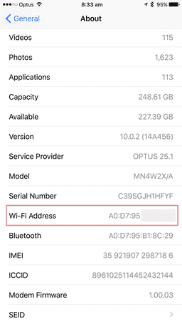 what is my mac address iphone