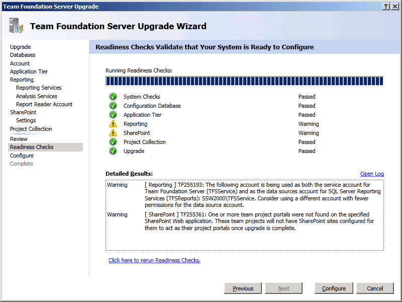 14 TFS Upgrade Wizard   Readiness Checks