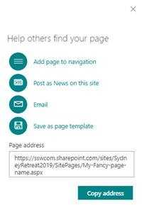 options avaialble sharepoint page