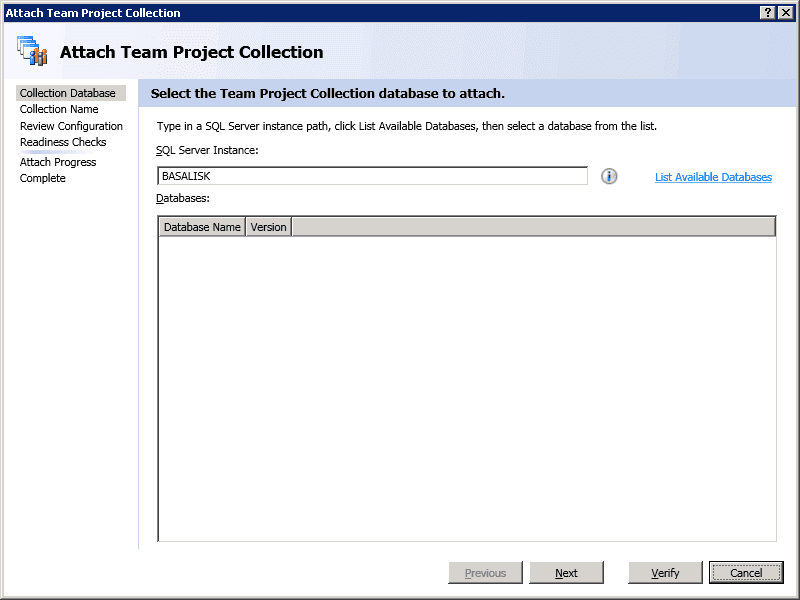 Attach Team Project Collection