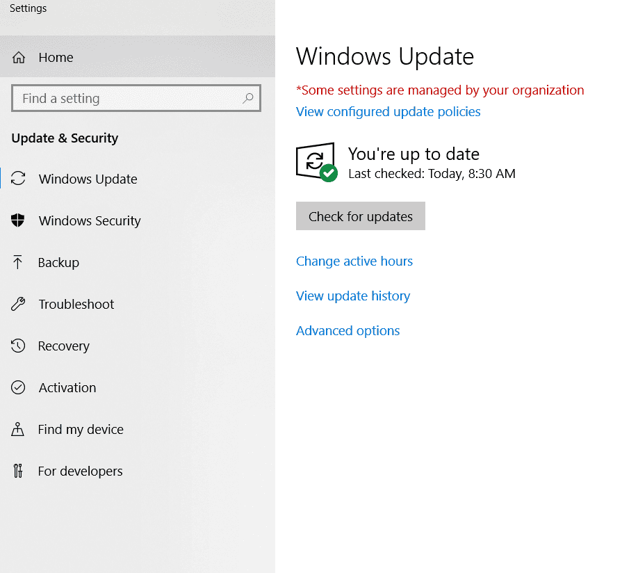 Windows updates settings