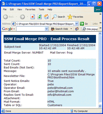Email Merge PRO-Result